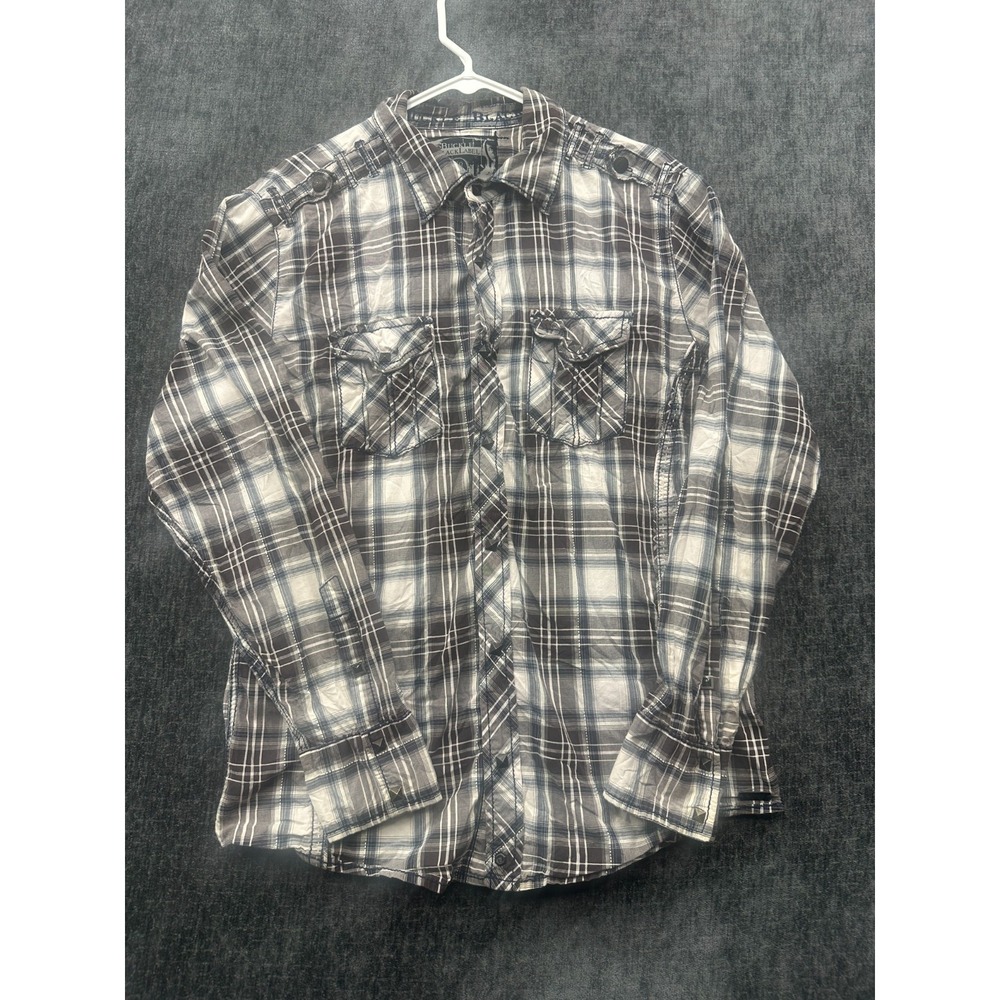 Buckle Black Label Shirt Mens Medium Multicolor Plaid Logo Slim Fit Button Up